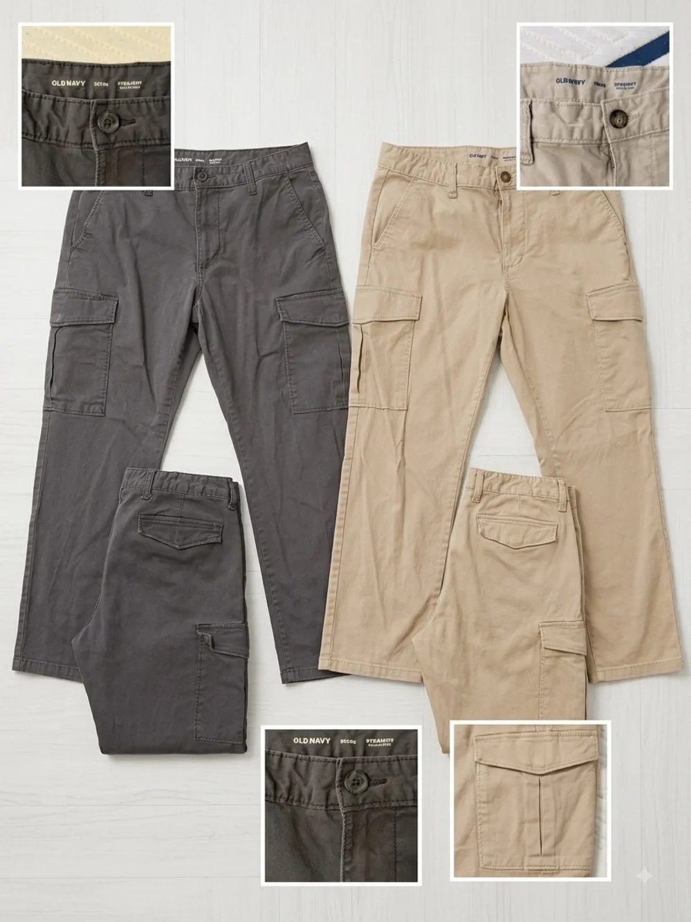 Old Navy Men’s Cargo Pants in Khaki and Charcoal Two-Pack